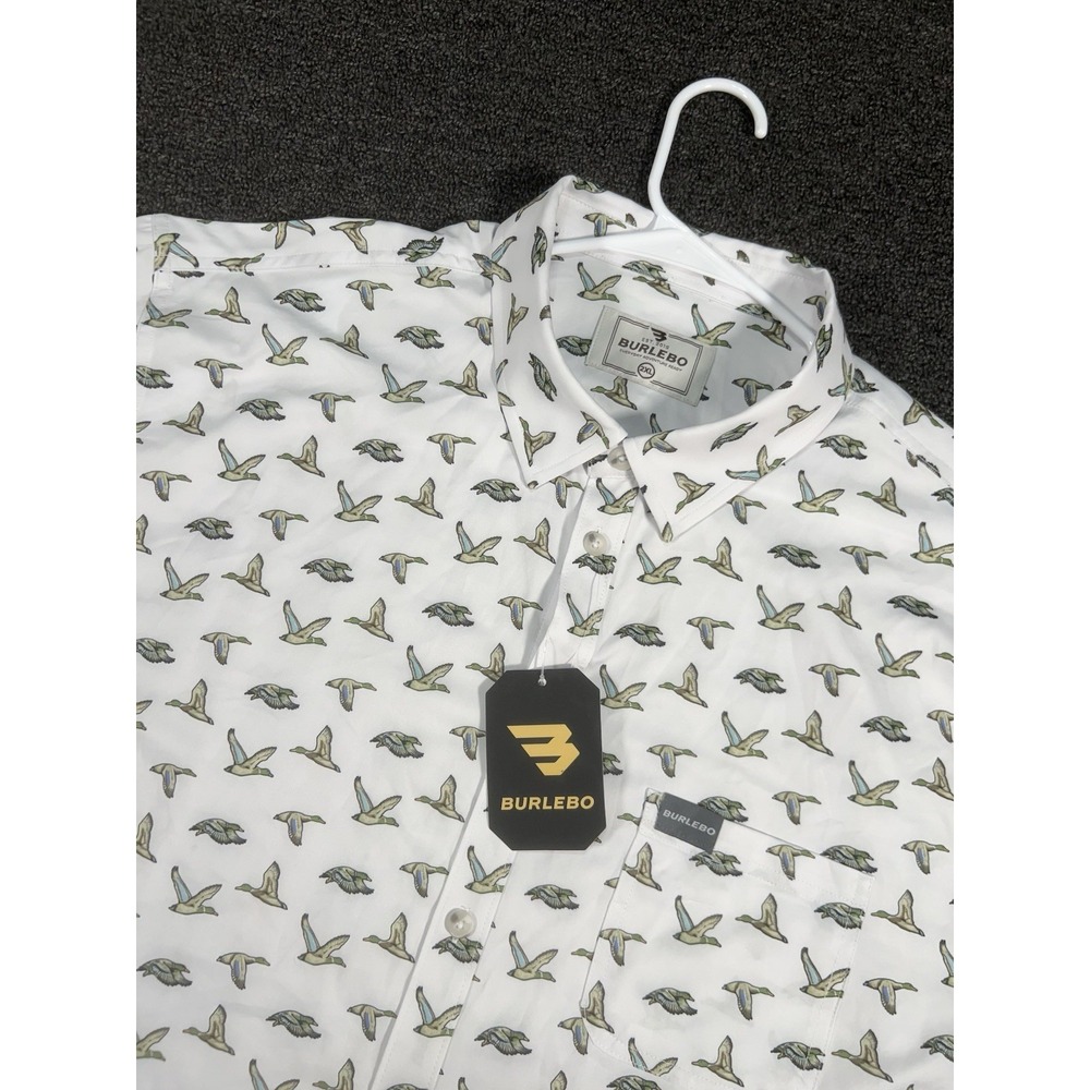 New Burlebo Shirt Men 2XL White Ducks AOP Performance Button Up Stretch Wicking